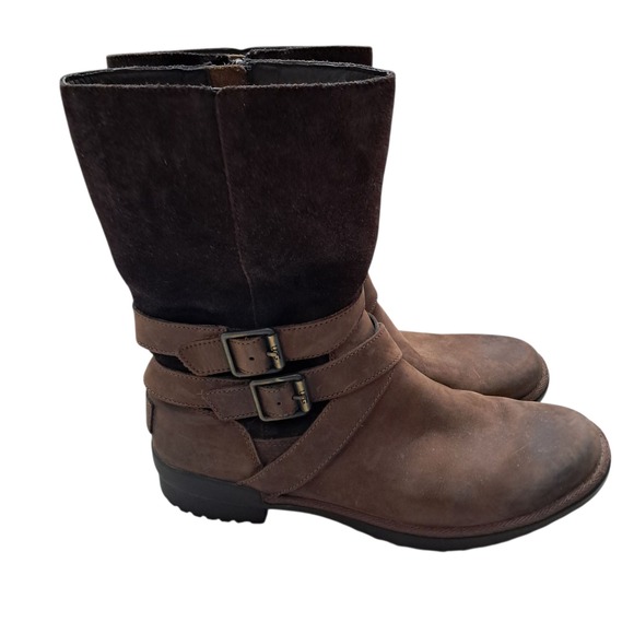 UGG Lorna Boots Womens 8 Brown Leather Suede Shearling Lined Waterproof Outdoors - Picture 2 of 16